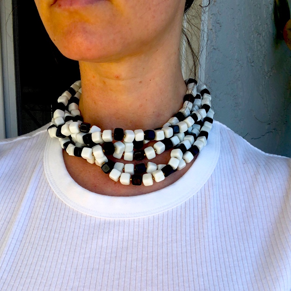 Vintage Black and White Multistrand Necklace